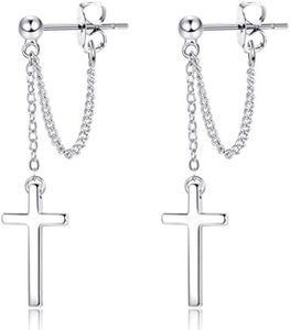 Sllaiss 925 Sterling Silver Minimalist Cross Dangle Earrings for Women Men Tiny Punk Dangling Earrings Small Cross Drop Earrings Chain Butterfly Buckle