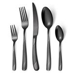 20 Piece Hammered Flatware Set Modern Black Silverware Set with Luxury Decoration,Stainless Steel Cutlery Set Forged with Hammered Handle Service for 4,Food-Grade Reusable, Dishwasher Safe