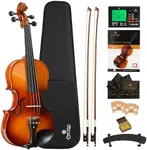 Cecilio CVN-320L Solidwood Ebony Fitted LEFT-HANDED Violin with D'Addario Prelude Strings, Size 4/4 (Full Size)