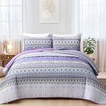 Dinjoy Purple Boho Quilt Set Queen Size, Purple Bohemian Striped Quilt Bedding Set Colorful Bedspread Soft Lightweight Microfiber Coverlet 3 Pieces (1 Quilt 96"x90" + 2 Pillowcases) All Season