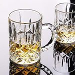 OSHIV Premium Crystal Beer Mug Set of 2-400ml, Transparent with Handle (Perfect Design Glass Mug for Beer Lovers)