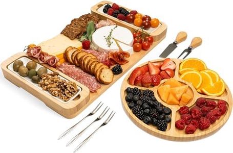 Bambüsi Charcuterie Board Gift Set - Cheese Board & Serving Tray - Large Bamboo Charcuterie Boards - Elegant for Mom - Unique Housewarming Gifts New Home, Wedding Gifts for Women