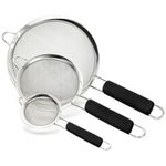 HERLIG Stainless Steel Fine Mesh Strainer Set with Premium Non-Slip Handle Sturdy Kitchen Strainers Perfect for Food, Rice Flour, Quinoa, Fruit, Tea, Flour- 3 Sizes (8cm, 18cm, 20cm)