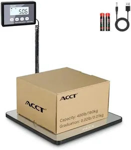 ACCT Shipping Scale, 400lb/1oz, Digital Postal Scale with Hold/auto-Off/Tare Function, Mail Scale for Packages/Pets/Luggage/Office, Heavy Duty Scale, Batteries & USB Cable Included