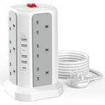 Tower Extension Lead with USB Slots with 20W USB C Fast Charger(5V/3.1A), HAFINO 12 Way Plug Extension Tower, Surge Protected Extension Lead with Switch, Multi Plug Socket with 3M Extension Cable