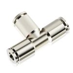 TAILONZ PNEUMATIC Copper Nickel Plating 10mm od Push to Connect Air Fittings Tee Straight Union Connect TPE-10 (Pack of 5)