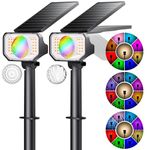 Quntis Solar Spot Lights Outdoor, 2-Pack Super Bright RGB/Warm White 25 Modes Solar Powered Spot Lights for Outside, Waterproof Color Changing Solar Landscape Spotlights for Garden Yard Wall