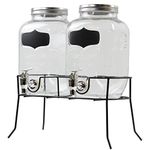 Double 4L Glass Drinks Dispenser with taps on a metal stand