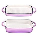 2 In 1 Enameled Square Cast Iron Baking Pan Cookware Dish With Grill Lid, 11-inch Multi Baker Casserole Dish, Lasagna Pan, Purple