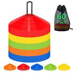 60 Pack Soccer Practice Cones for Training, Soccer, Kids Sports, Track and Field Flag Ball Agility Soccer Cone Set