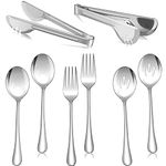 Herogo 8 Pieces Stainless Steel Serving Utensils Set, 8.7 Inch Serving Spoons, Slotted Serving Spoons, Serving Forks, 9.4 Inch Serving Tongs for Catering Banquet Buffet Party, Dishwasher Safe