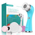 VOGOE Facial Cleansing Brush - Rechargeable Face Brush Electric IPX7 Waterproof Spin Face Scrubber, 3 Speeds & 5 Brushes for Cleansing and Exfoliating, Blue