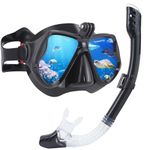 DiiDa Snorkel Set Adults and Youth with Go Pro Mount, Tempered Glass Anti-Fog Mask Anti-Leak Snorkel Mouthpiece Scuba Diving Kit (Black)