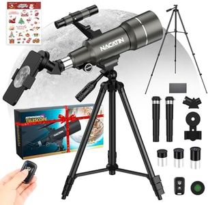 Telescope for Kids & Beginners, NACATIN 70mm Aperture Astronomical Refractor Telescope with Tripod, Phone Adapter, Wireless Remote, Ideal for Children & Adults (Grey)