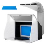 Airbrush Spray Booth with Dual Fans & 4 LED Lights, Portable Hobby Air Brush Booth with 1.71m Exhaust Hose, 19.5 cm Turntable, Filter Cotton for Beginners in Spray Painting DIY Painting Model Craft