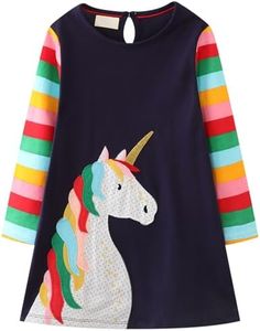 Ragazza Vestito Cotone Manica Lunga Casual Eleganti | Vestito Unicorno per Bambina 6-7 Anni