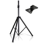 Universal Speaker Stand Mount Holder Heavy Duty Tripod w/Adjustable Height, Compatible Insert Easy Mobility Safety Pin and Knob Tension Locking for Stability,Black Speaker Stand