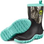 TIDEWE Rubber Boots for Women, 5.5mm Neoprene Insulated Rain Boots with Steel Shank, Waterproof Mid Calf Hunting Boots, Sturdy Rubber Work Boots for Farming Gardening Fishing (Next Camo G2 Size 8)