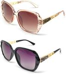 CHEERYMAGIC Women Large Sunglasses,2 Pcs Classic Trend Ladies Sunglasses Oversized Polarised Ladies Sunglasses UV400 Protection Sparkling Large Sunglasses A4-FKTYJ (2 Pieces-Dark Tawny)