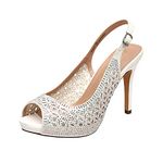 DREAM PAIRS Women's High Heels Platform Dress Rhinestones Peep Toe Pumps Shoes, White/Glitter, 8