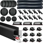 32 Pcs Desk Cable Management Kit - Cord Organizer Cable Management Under Desk | 1x Cable Raceway, 3x Cable Sleeve, 12x Adhesive Cable Clips, 6x Cord Holder, 10x Cable Ties, Under Desk Cable Management