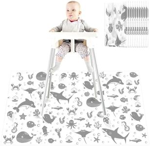 Drydiet 100 Pack 28"x47" Splat Mat for Under High Chair, Disposable Mats with Animals Print, Waterproof High Chair Mat Plastic Floor Mat Multipurpose Mat Baby Led Weaning Supplies (Sea Animal)