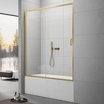 Sunrosa Framed Tub Shower Door 59"×60", Single Sliding Shower Door with Handle, Bathtub Shower Door with Tempered Glass, Glass Shower Door for Bathtub in Brushed Gold