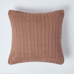Homescapes – Cable Knit – Funda para cojín – marrón – 100% algodón – 18 x 18 cm – Lavable