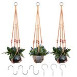 RIFNY Macrame Plant Hanger for 5 to 10 Inch Plant Pots, 35 Inch Indoor Handmade Woven Rope Hanger Kits with Hooks and Wood Beads, Hanging Planter Basket Holder for Boho Home Decor (Brown, 3 Pack)