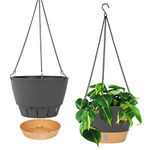 QCQHDU 2 Pack Hanging Planters Set, 25.4cm Indoor Outdoor Hanging Plant Pot Basket,Hanging Flower Pot with Drainage Hole with 3 Hooks for Garden Home(Grey)