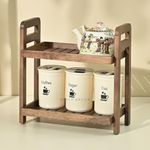 Brick Brown Premium Cocoa Kitchen Wooden Free Standing Organizer 2-Tiered Shelf Serving Stand| Display Snacks, Fruits & Desserts | Kitchen & Dining Organizer In Mahogany Finish (Self Assembly)