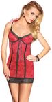 Coquette Women's Reversible Stretch Lace Chemise, Black/Red, Small