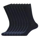 WANDER Dress Socks Men's Classic Cotton Solid Premium Ribbed Socks Seamless Soft for Office Business 8 Pairs Navy 12-15