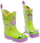 Kidorable Green Fairy Natural Rubber Rain Boots w/Fun Flower Pull On Heel Tab, Green, 1 Little Kid