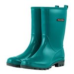 planone Mid Calf Rain Boots For Women Waterproof Garden Shoes Anti-Slipping Rainboots for Ladies Comfortable Insoles Stylish Light rain Shoes Outdoor Work Shoes, Copper Green, 8.5