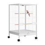 VIVOHOME 30 Inch Height Wrought Iron Bird Cage with Rolling Stand for Parrots Conure Lovebird Cockatiel White