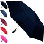 COLLAR AND CUFFS LONDON - Windproof 50mph StormDefender Compact Umbrella - Reinforced Fiberglass Frame - Vented Canopy - Small Strong Folding - Auto Open and Close - Black Canopy - Men Women