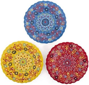 Ayennur Turkish Decorative Plates Set of 3-7.08 Inch(18cm) Handmade Ceramic for Wall Hanging Home Decor