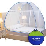 Classic Mosquito Net for Double Bed | Queen Size Foldable Machardani | Polyester 30GSM Strong Net | PVC Coated Corrosion Resistant Steel Wire - Blue