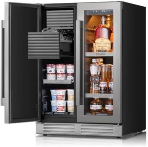 Ca'Lefort 3-in-1 Clear Ice Ball Maker & Beverage Cooler, 24 Inch Built-in Sphere Ice Maker, Under Counter Beverage Fridge with Ice Maker for Home - Stainless Steel