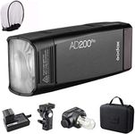 GODOX AD200 Pro AD200Pro Strobe, 200Ws 2.4G Flash Strobe, 1/8000 HSS, 500 Full Power Flashes, 0.01-1.8s Recycling, 2900mAh Battery, Bare Bulb/Speedlite Fresnel Flash Head, Lightweight Compact