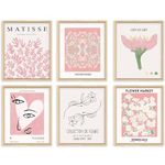 MAIGO 6pcs Preppy Room Decor - Coquette Room Decor, Aesthetic Room Decor, Canvas Preppy Posters For Teen Girls Bedroom Pink College Dorm, Clean Girl Room Decor, Pink Wall Art, Unframed 20×25cm (pink)