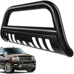 AUTOSAVER88 Bull Bar Compatible for 07-18 Chevy Silverado 1500/ GMC Sierra 1500/19 Chevy Silverado LD /07-20 Chevy Suburban/GMC Yukon 3" Grille Brush Push Guard w/Skid Plate Light Mounting Holes
