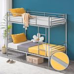 VINGLI Metal Bunk Bed Twin Over Twin, Heavy Duty Bunk Bed with Flat Steps for Kids, Teens & Adults, Gray