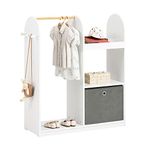 SoBuy KMB40-W, Children Kids Wardrobe with Clothes Rail, Storage Box and 3 Hooks, Children Dress up Storage, Children Freestanding Wardrobe Closet