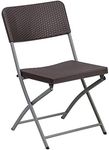 Flash Furniture 2 Pack HERCULES Series Brown Rattan Plastic Folding Chair with Gray Frame