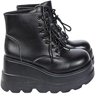 NUSGEAR 2023 Mujer Botas Plataforma cuña Zapato Señoras Nieve Botas Mujer Tacón alto Botas Cortas Tobillo de Cuero gotico punk Invierno Cálidas Antideslizante cordón Casual Botas
