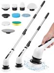 Youyijia Electric Spin Scrubber Cordless Power Scrubber with 9 Replaceable Brush Heads & Toilet Brush Portable Cleaning Brush, 2 Speeds, Adjustable Extension Arm, Power Scrubbers for Floors, Tub, Tile