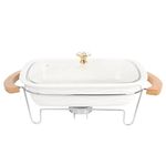 jinsongdafa Porcelain Rectangular Casserole Dish with Glass Lid and rack, 2200 ML Serving Soup Tureen,Chafing Dish for Buffet, Food preserve Tray, Catering Casserole for Party Style