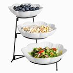 3 Tier Serving Stand with Porcelain Serving Platter, Tiered Serving Trays for Party Supplies, Elegant Serving Tray Display Stand for Sandwiches, Cake, Cookies, Sliced Cheese